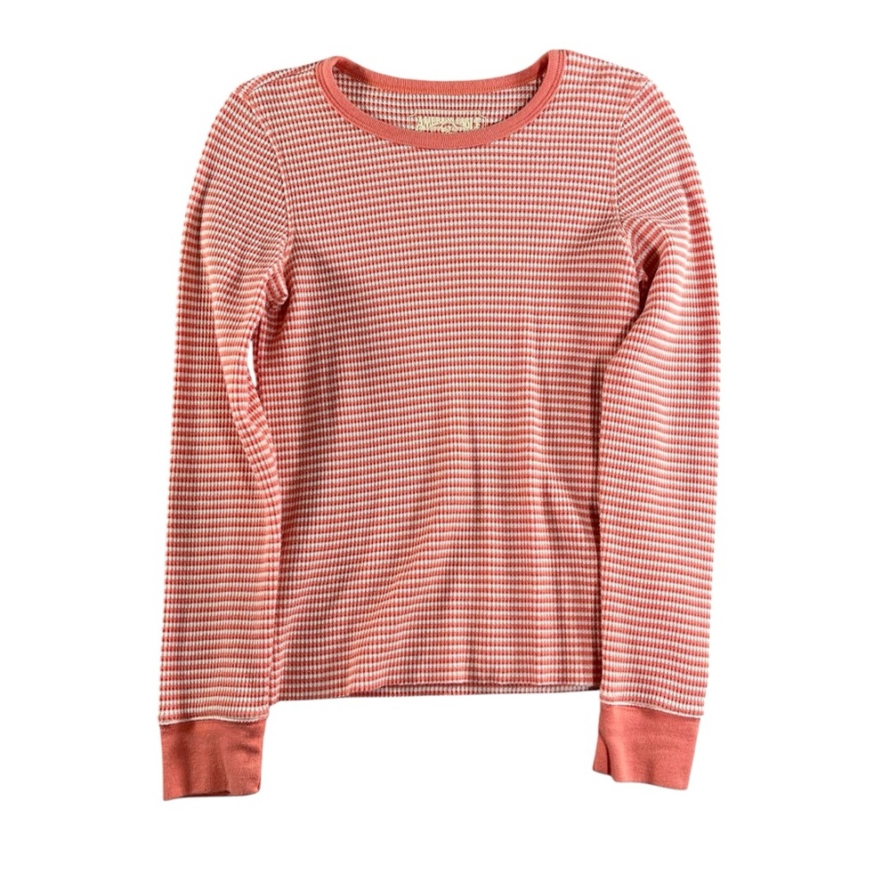 American Eagle Women’s Pink and White‎ Striped Long Sleeve Thermal Size Small